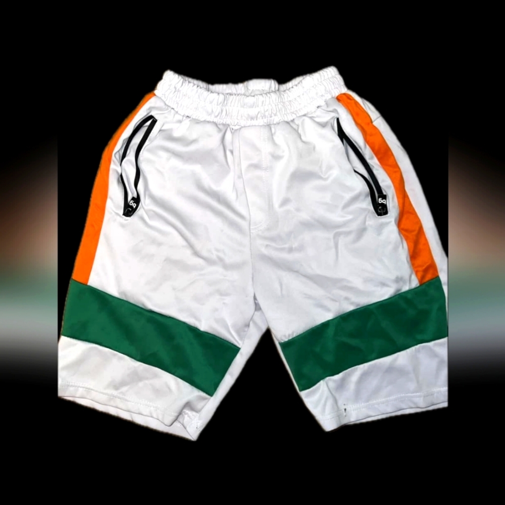 White with Orange and Green Athletic Shorts with Lightweight Fabric